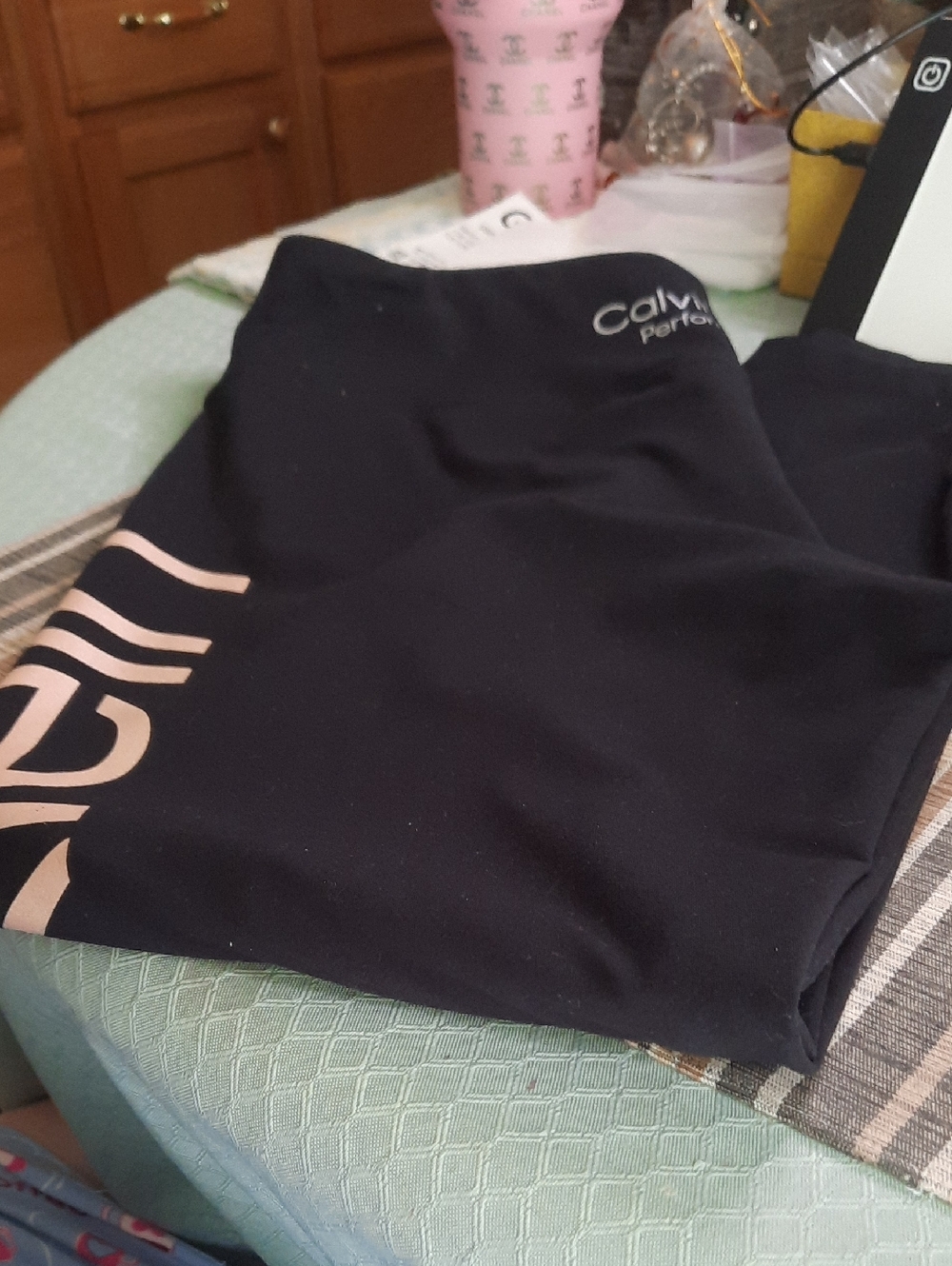 Calvin Klein BlackLeggings with TAN Logo - Picture 5 of 5